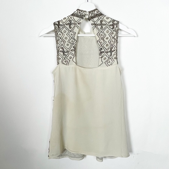 Willow & Clay Womens Size Small Top Brown Tan Cream Beaded Boho Sleeveless NWT - Picture 2 of 5